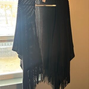 Source Unknown Black Open-Knit Fringe Cardigan
